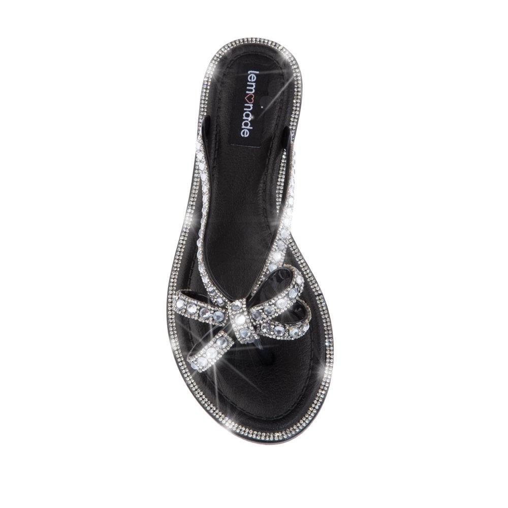 Sandalias de flor de cristal con lazo - Edición limitada - Negro