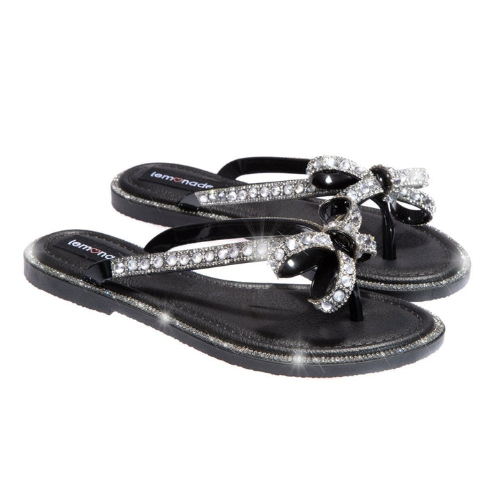 Sandalias de flor de cristal con lazo - Edición limitada - Negro