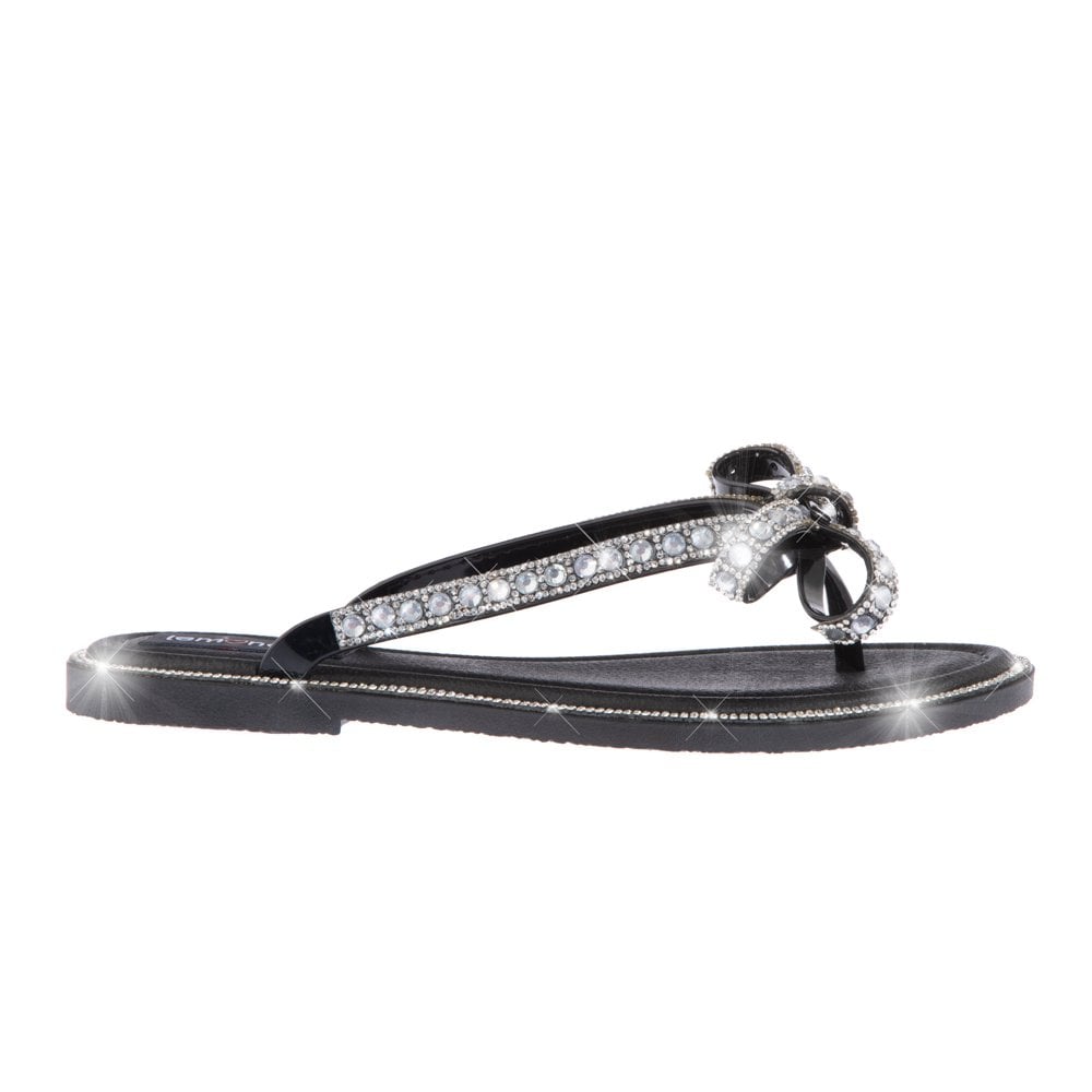 Sandalias de flor de cristal con lazo - Edición limitada - Negro