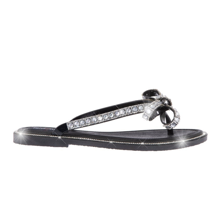 Sandalias de flor de cristal con lazo - Edición limitada - Negro