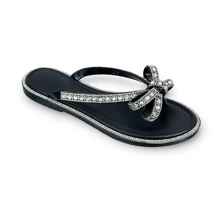 Sandalias de flor de cristal con lazo - Edición limitada - Negro