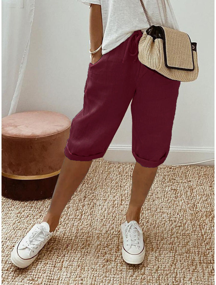Pantalones capri casuales de algodón y lino para mujer