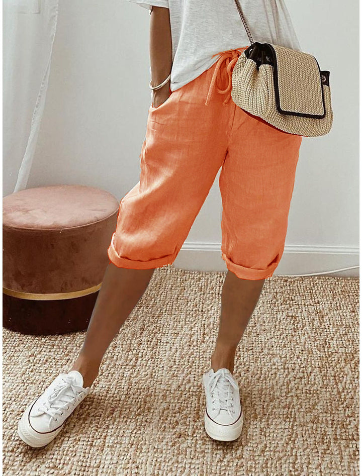Pantalones capri casuales de algodón y lino para mujer