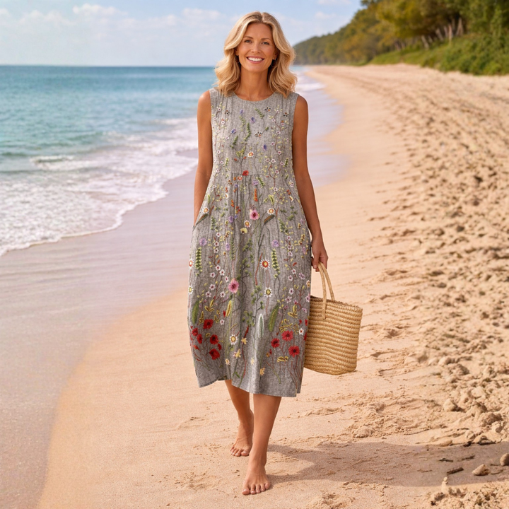 Annika | Vestido midi Vildblomma en negro - Diseño clásico con material cómodo