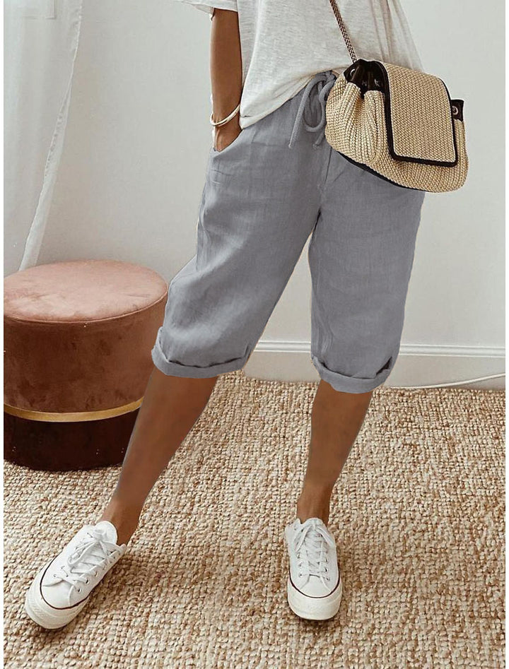 Pantalones capri casuales de algodón y lino para mujer