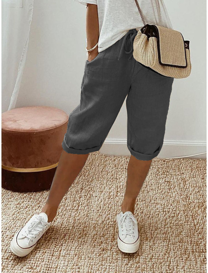 Pantalones capri casuales de algodón y lino para mujer