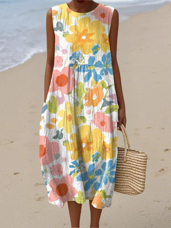 Maja | Vestido midi con estampado floral en tonos pastel, mezcla de algodón