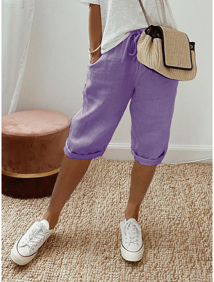 Pantalones capri casuales de algodón y lino para mujer