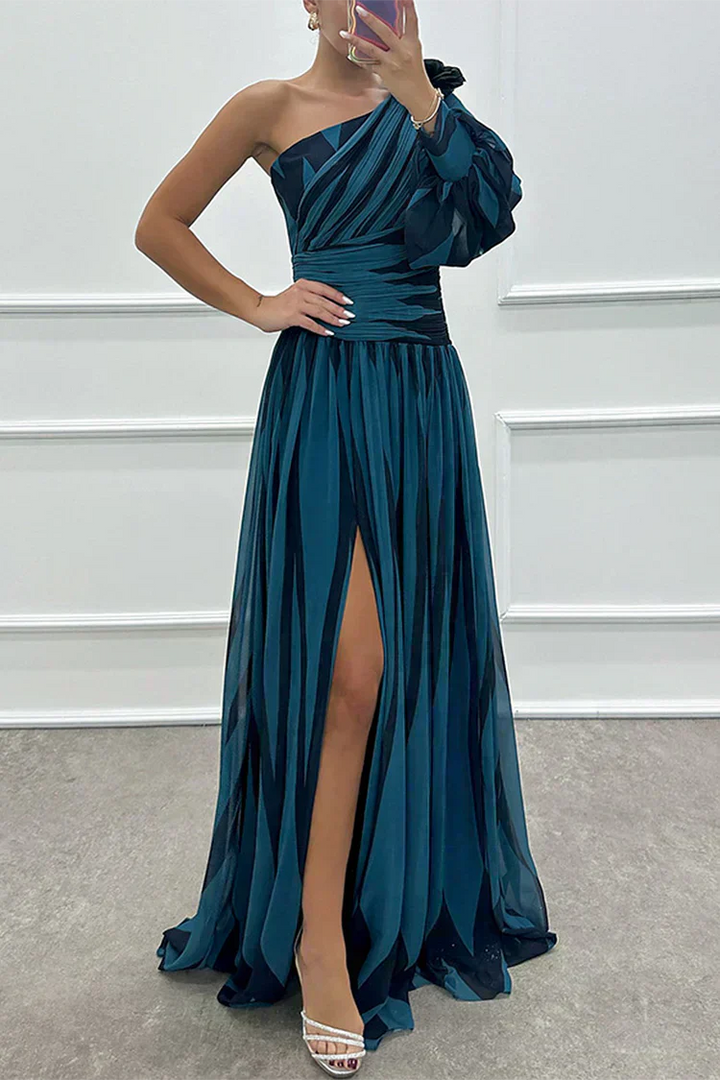 Shiloh - Vestido Maxi Elegante a Rayas con Un Hombro