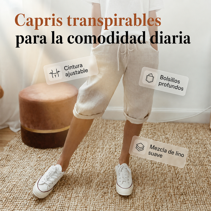 Pantalones capri casuales de algodón y lino para mujer
