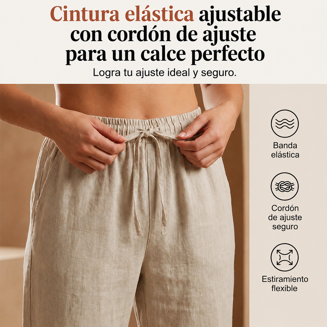 Pantalones capri casuales de algodón y lino para mujer