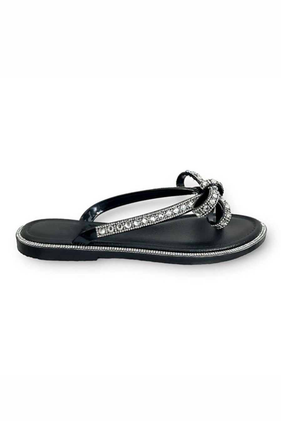 Sandalias de flor de cristal con lazo - Edición limitada - Negro
