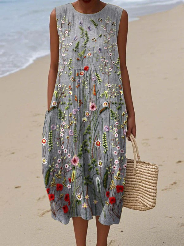 Annika | Vestido midi Vildblomma en negro - Diseño clásico con material cómodo