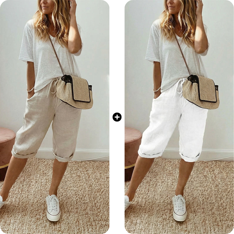 Pantalones capri casuales de algodón y lino para mujer