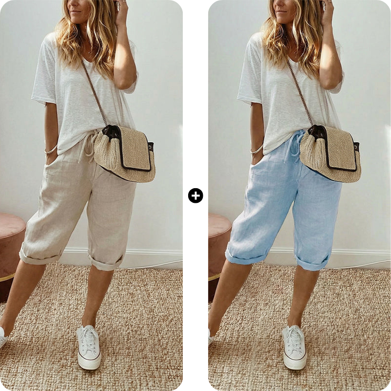 Pantalones capri casuales de algodón y lino para mujer