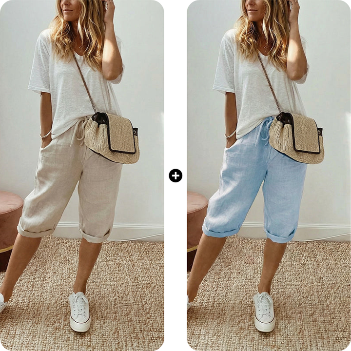 Pantalones capri casuales de algodón y lino para mujer