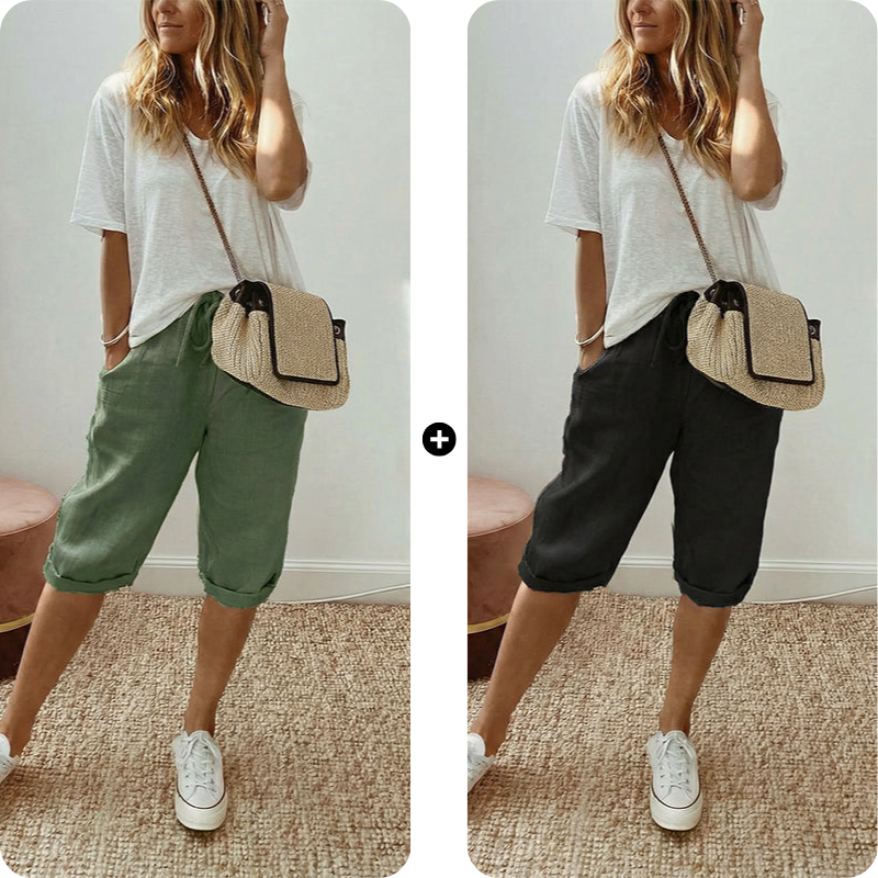 Pantalones capri casuales de algodón y lino para mujer