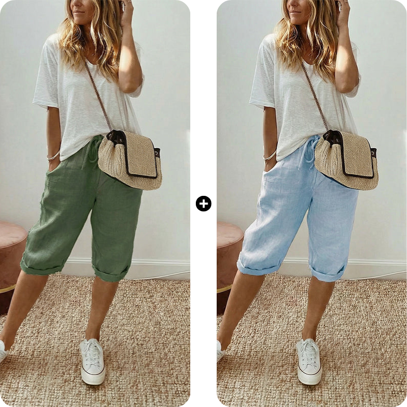 Pantalones capri casuales de algodón y lino para mujer