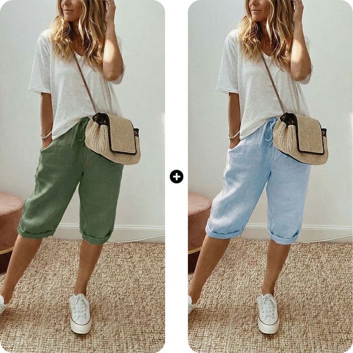 Pantalones capri casuales de algodón y lino para mujer