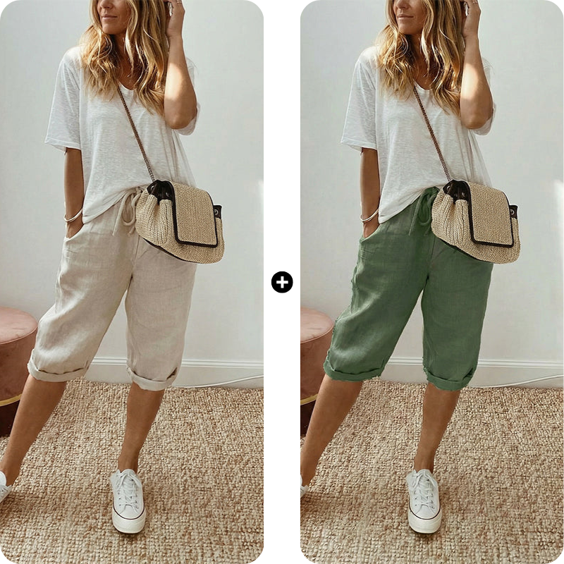 Pantalones capri casuales de algodón y lino para mujer