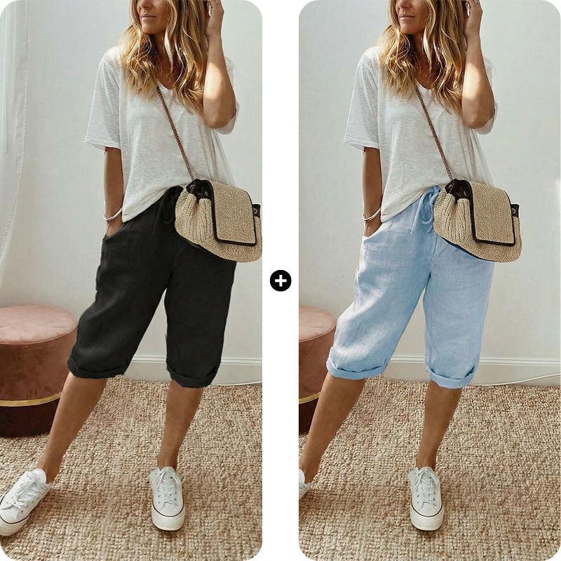 Pantalones capri casuales de algodón y lino para mujer