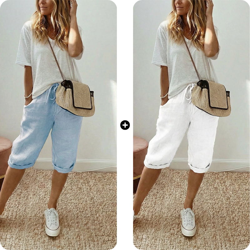 Pantalones capri casuales de algodón y lino para mujer