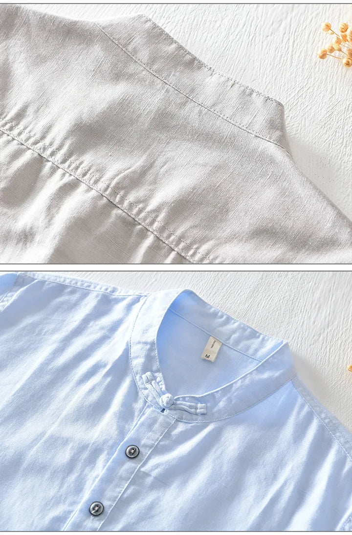 Camisa de algodón y lino de manga corta